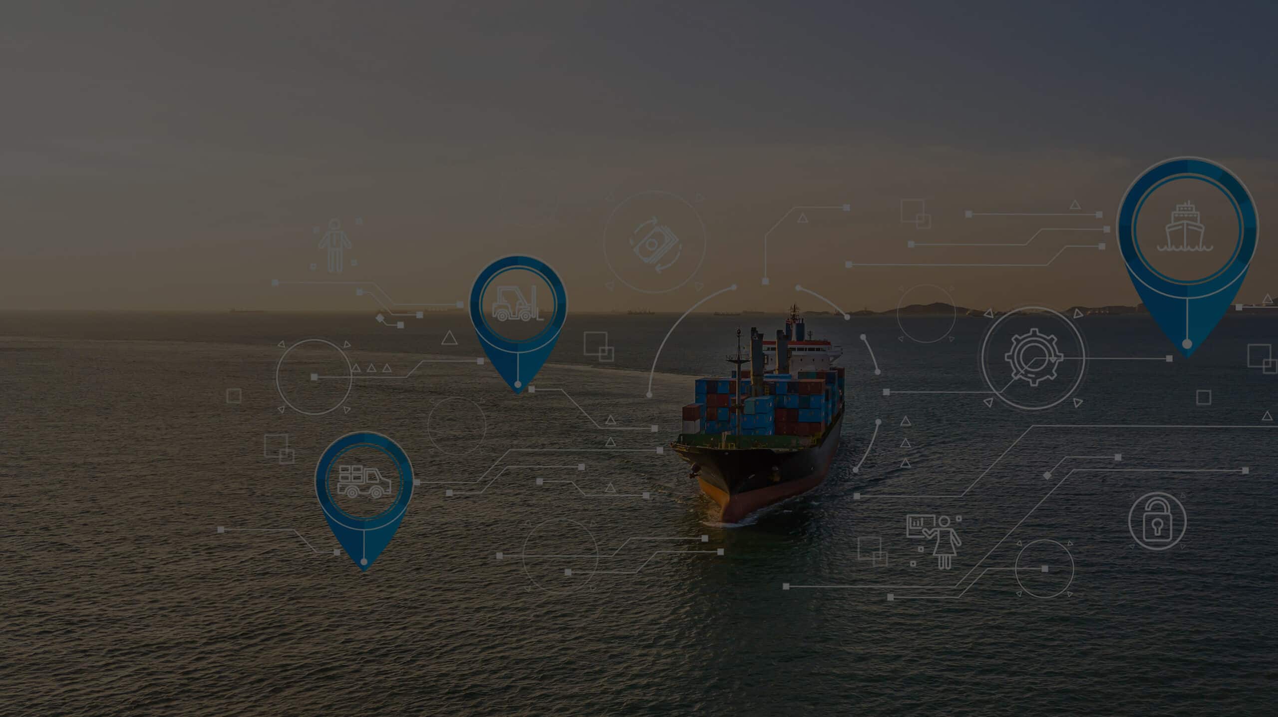 Aerial view container cargo ship, import export commerce global